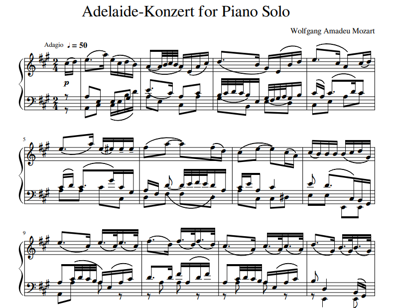 Wolfgang Amadeu Mozart - Adelaide-Konzert for Piano